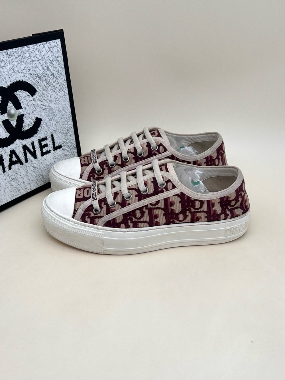 🚩steal Dior Burgundy Logo-Print Low-Top Sneakers